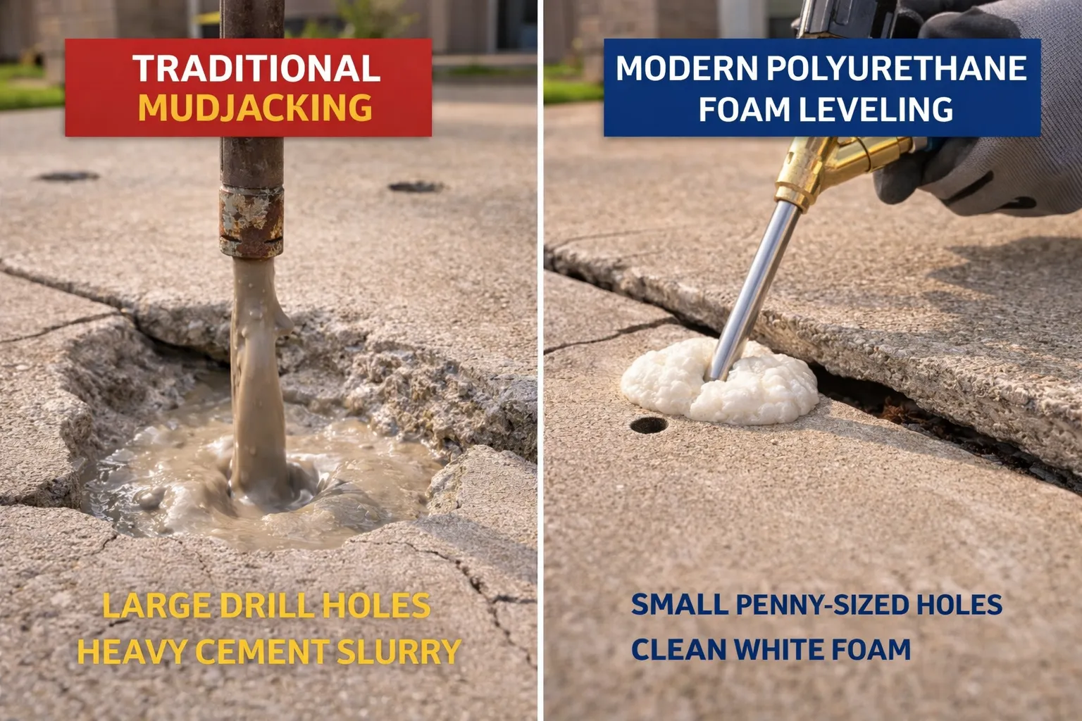 Comparison of mudjacking and foam leveling techniques